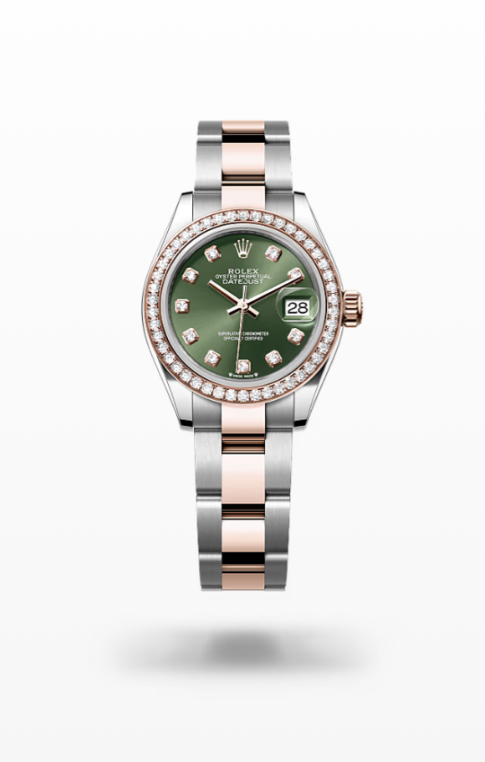 Rolex Lady-Datejust - Olive green set with diamonds, Oystersteel, Everose gold and diamonds Rolex Lady-Datejust Everose Gold Diamond