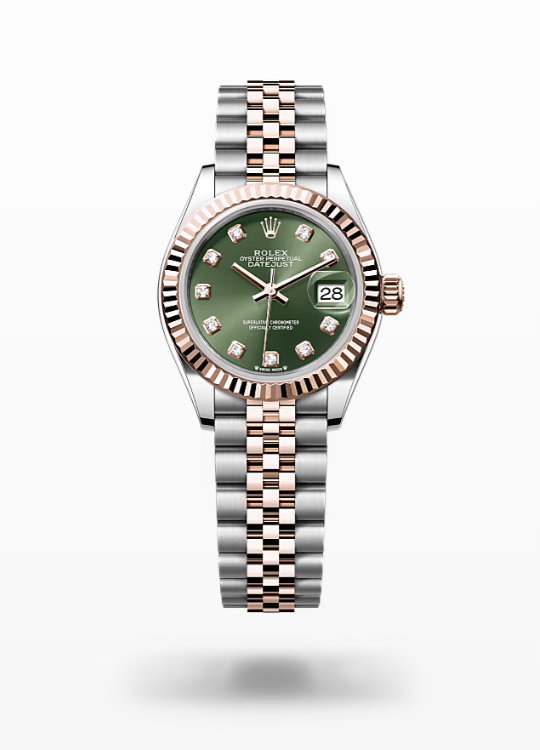 Rolex Lady-Datejust - Olive green set with diamonds, oystersteel and Everose gold, jubilee Rolex Lady-Datejust Everose Gold Diamond
