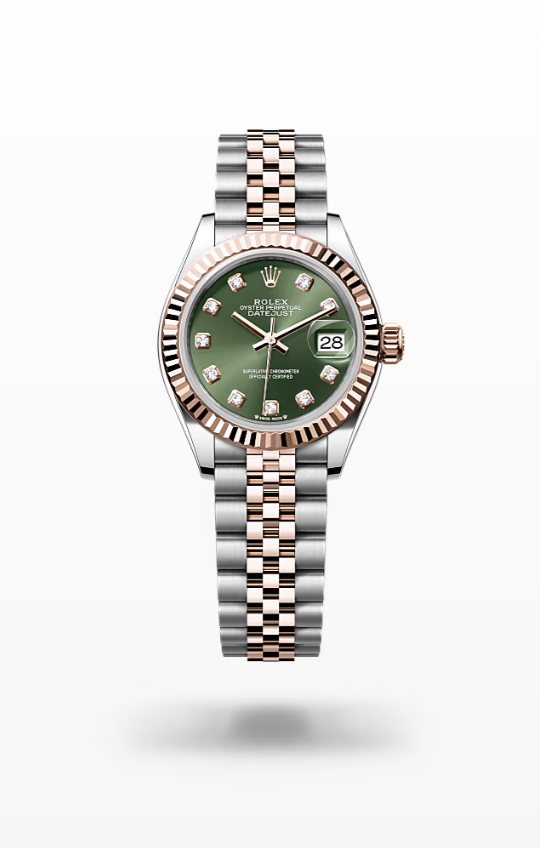 Rolex Lady-Datejust - Olive green set with diamonds, oystersteel and Everose gold, jubilee Rolex Lady-Datejust Everose Gold Diamond