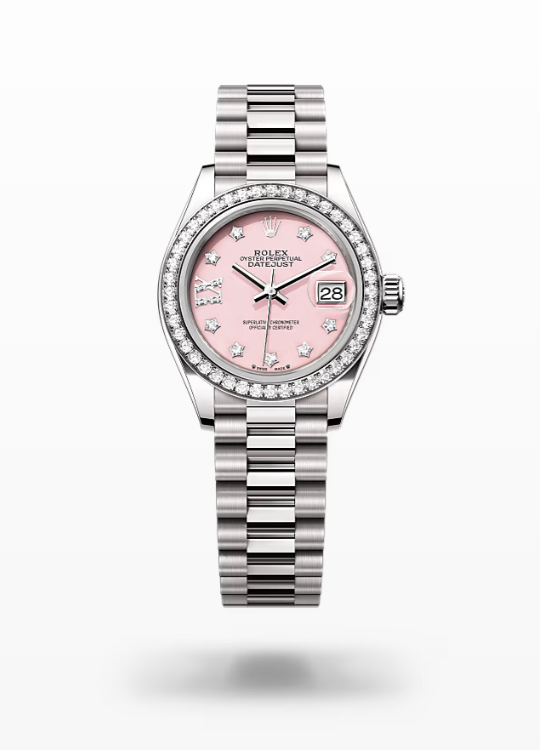 Rolex Lady-Datejust - Pink opal set with diamonds, white gold and diamonds, President Rolex Lady-Datejust President Diamond