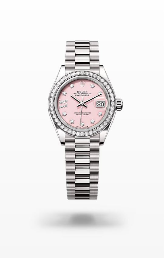Rolex Lady-Datejust - Pink opal set with diamonds, white gold and diamonds, President Rolex Lady-Datejust President Diamond