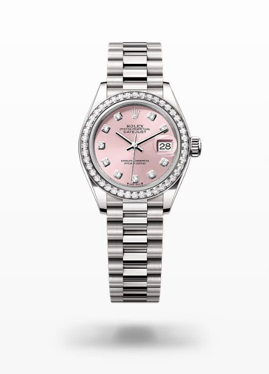 Rolex Lady-Datejust - Pink set with diamonds, white gold and diamonds, President Rolex Lady-Datejust President Diamond