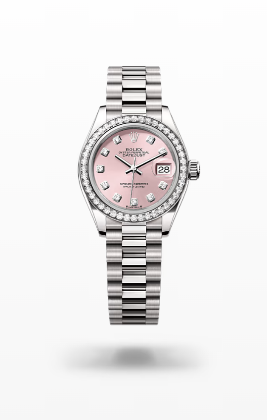 Rolex Lady-Datejust - Pink set with diamonds, white gold and diamonds, President Rolex Lady-Datejust President Diamond