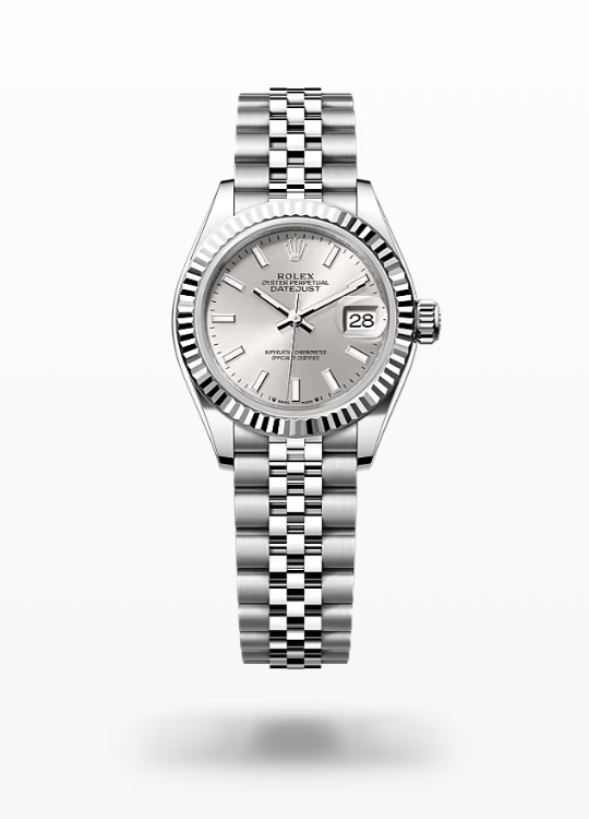Rolex Lady-Datejust - Silver, fluted Rolex Lady-Datejust