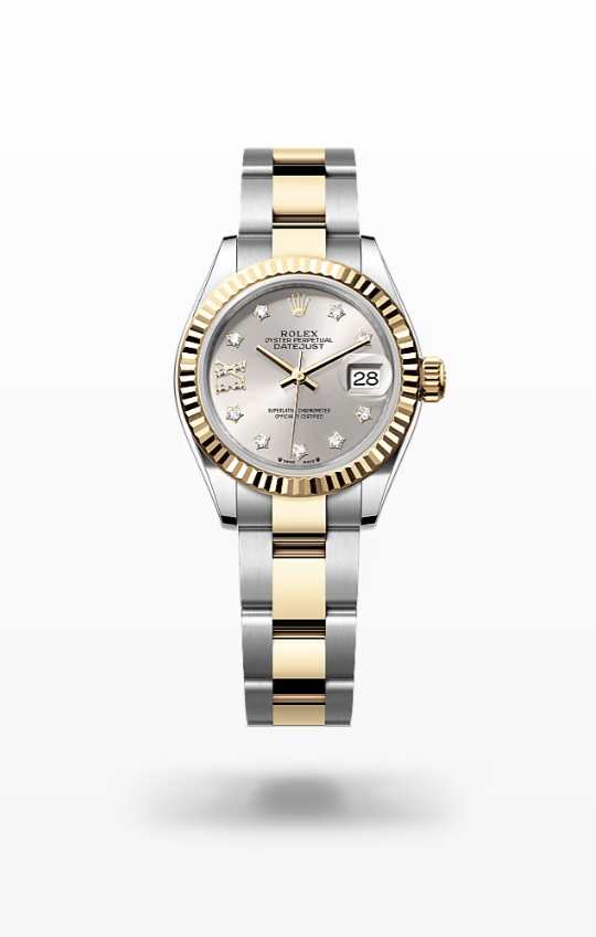 Rolex Lady-Datejust - Silver set with diamonds, Oystersteel and yellow gold, bezel yg Rolex Lady-Datejust