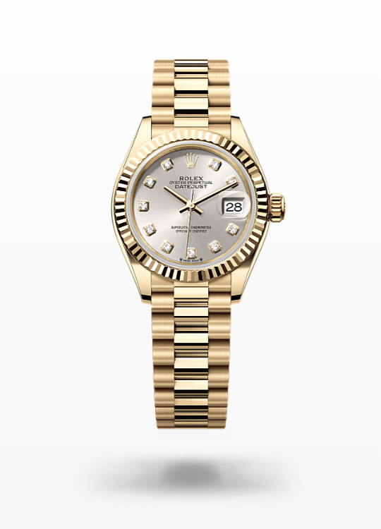 Rolex Lady-Datejust - Silver set with diamonds, yellow gold, President Rolex Lady-Datejust President Diamond
