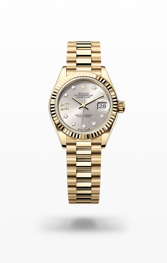Rolex Lady-Datejust - Silver set with diamonds, yellow gold, President I Rolex Lady-Datejust President Diamond