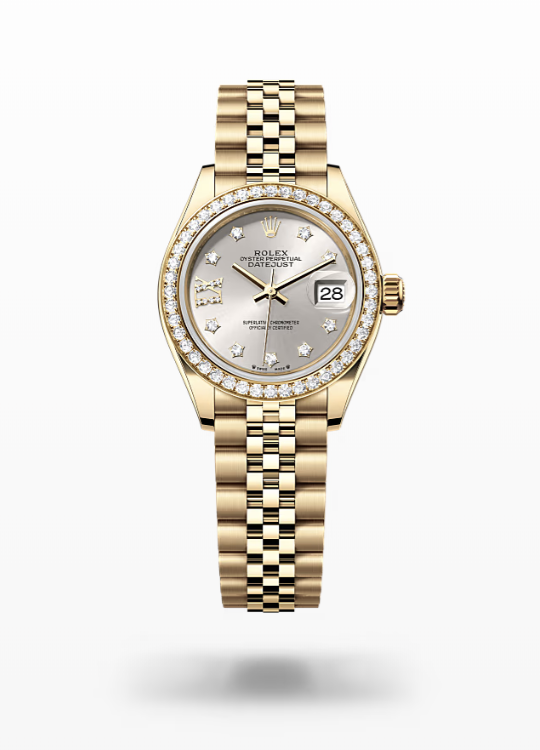 Rolex Lady-Datejust - Silver set with diamonds, yellow gold and diamond-set, jubilee I Rolex Lady-Datejust President Diamond
