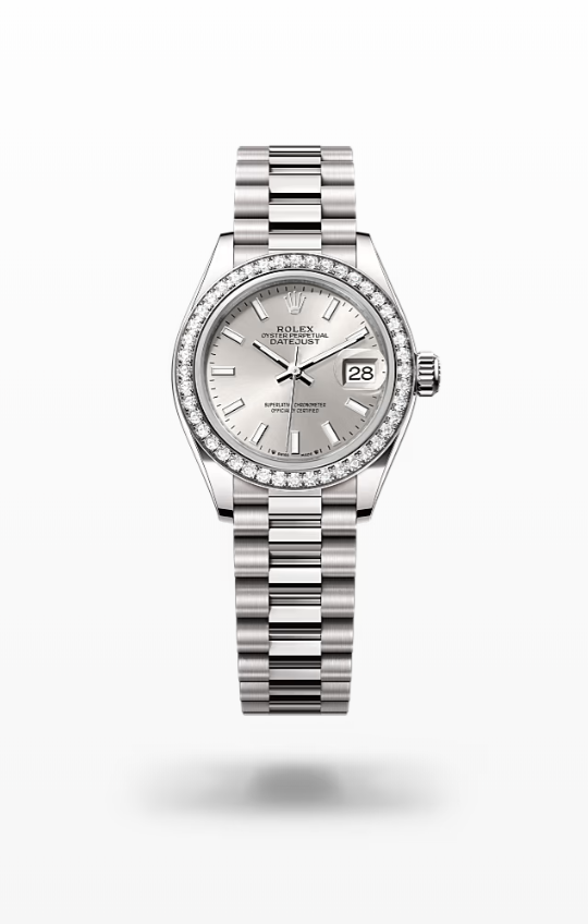 Rolex Lady-Datejust - Silver, white gold and diamonds, President Rolex Lady-Datejust President Diamond