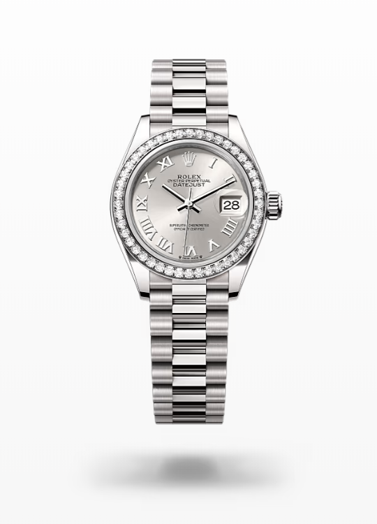 Rolex Lady-Datejust - Silver, white gold and diamonds, President I Rolex Lady-Datejust President Diamond