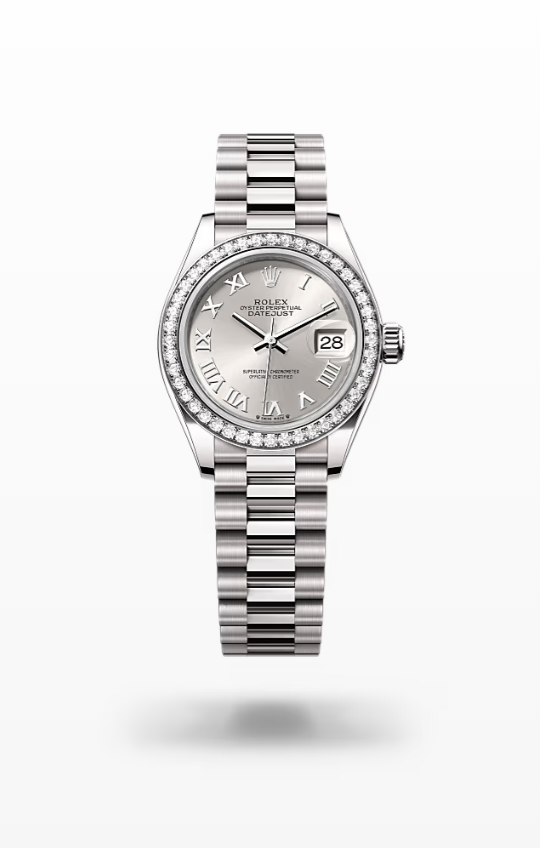 Rolex Lady-Datejust - Silver, white gold and diamonds, President I Rolex Lady-Datejust President Diamond